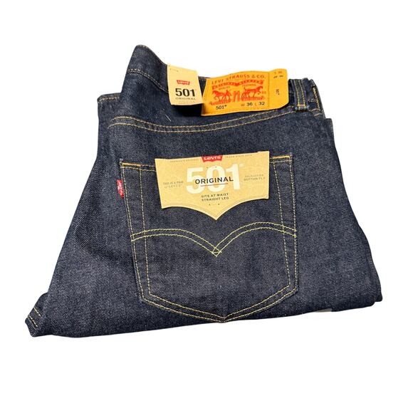 Levi's 501 Jeans Mens 36x32 (37x32 ACTUAL) Original Button Fly Blue Raw Wash NEW - Picture 1 of 8
